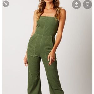 Green corduroy overalls